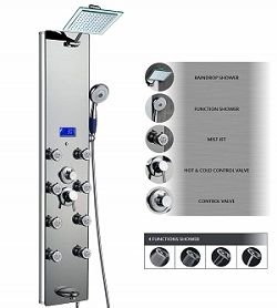 AKDY AK-787392M 52 Inch Tempered Glass Aluminum Shower Panel