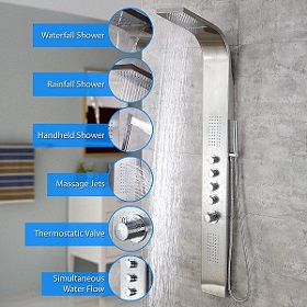 Decor Star 004-SS 63″ Stainless Steel Rainfall Waterfall Shower Panel