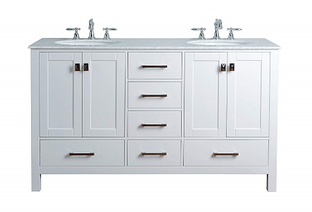 Stufurhome GM-6412-60PW-CR 60-Inch Malibu Pure White Double Sink Bathroom Vanity