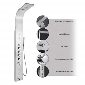 The Golden Vantage 63 Rainfall Waterfall Dual Style Thermostatic Function Shower Panel
