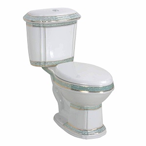 White and Green Porcelain Elongated Two-Piece Dual Flush Toilet